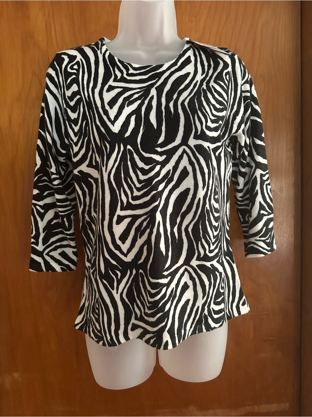 Croft & Barrow Zebra Print Top Small 3/4 Sleeve NWT